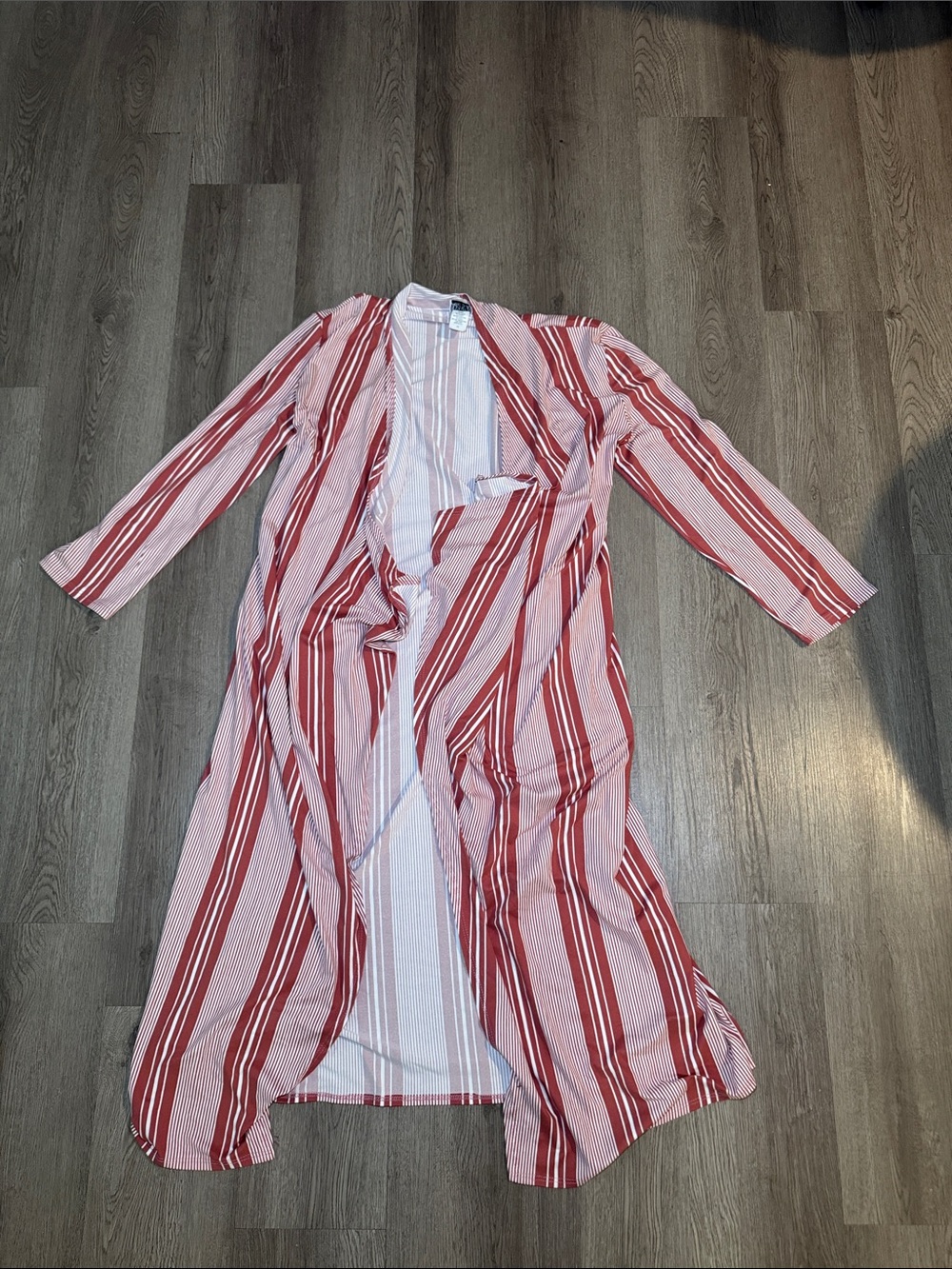 Lightweight Red & White Striped Open Cardigan
